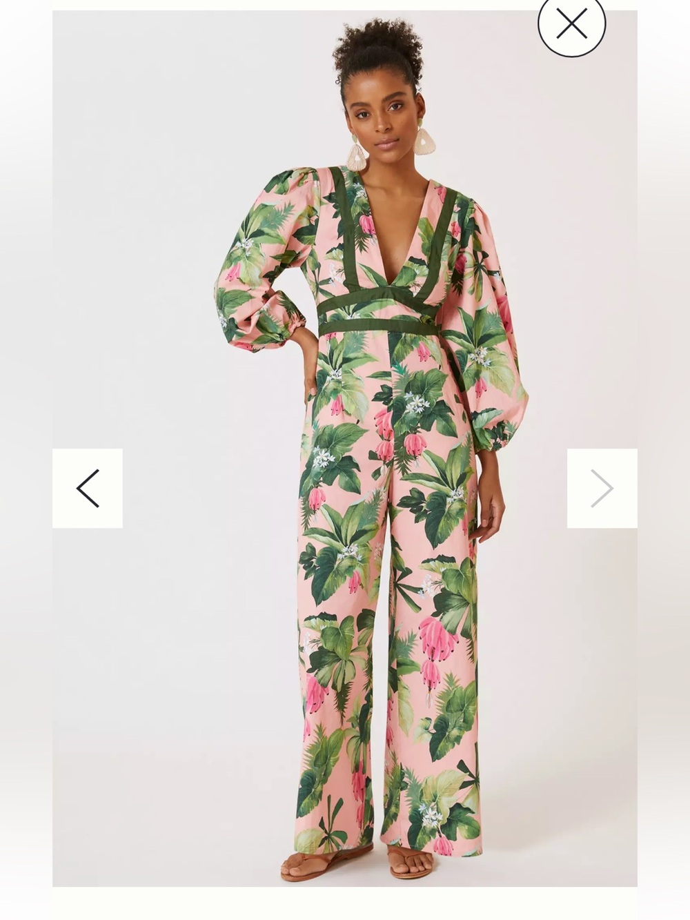 FARM Rio for Anthropologie Tropical Cotton Wide Leg Jumpsuit Pink Green Size M - Picture 1 of 12